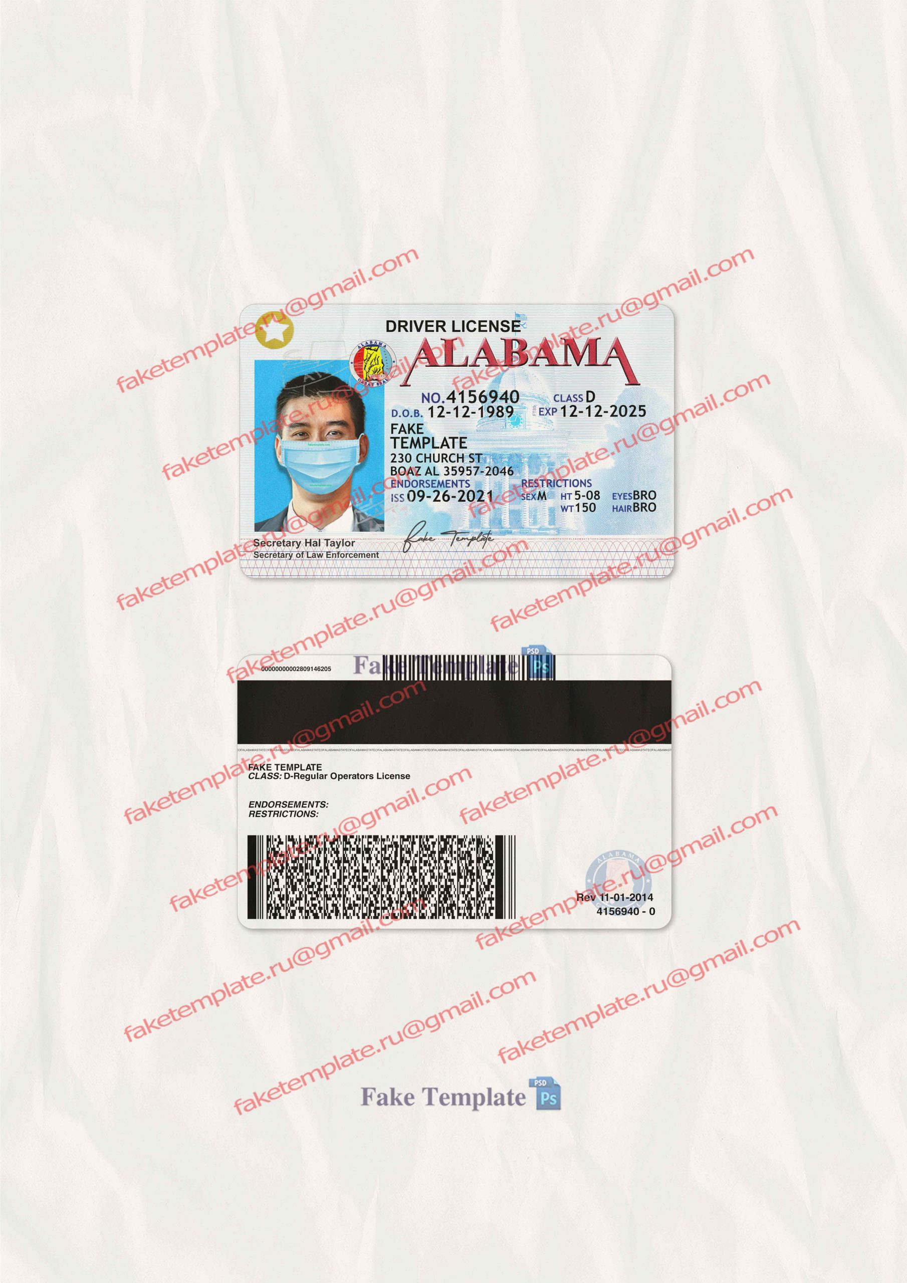 alabama driver license template