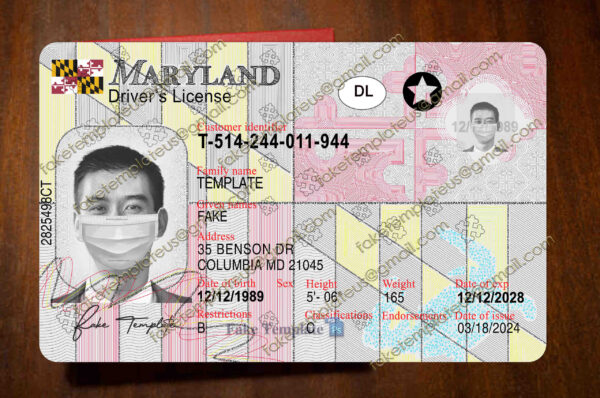 maryland driver license template