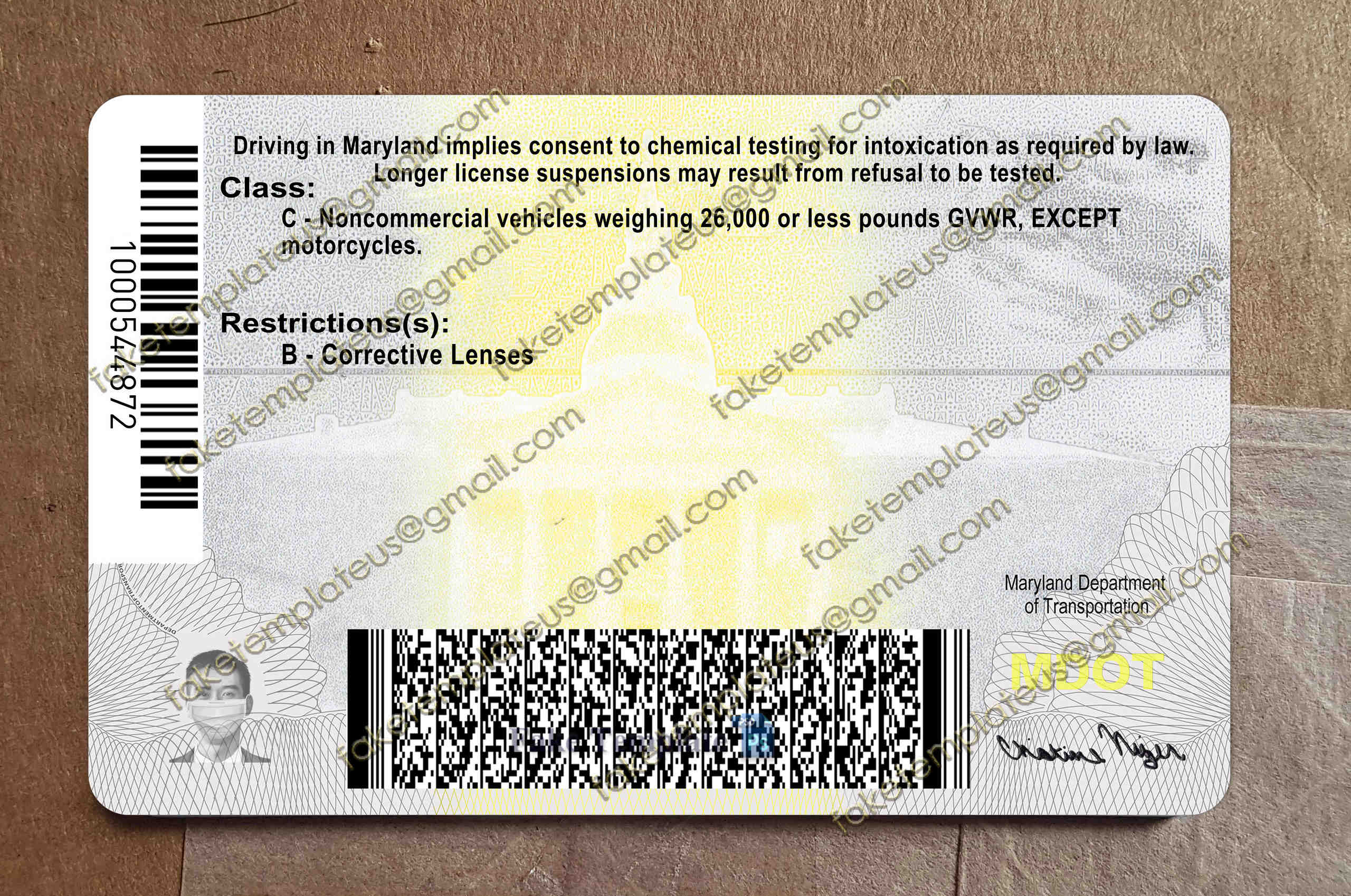 back of maryland driver license