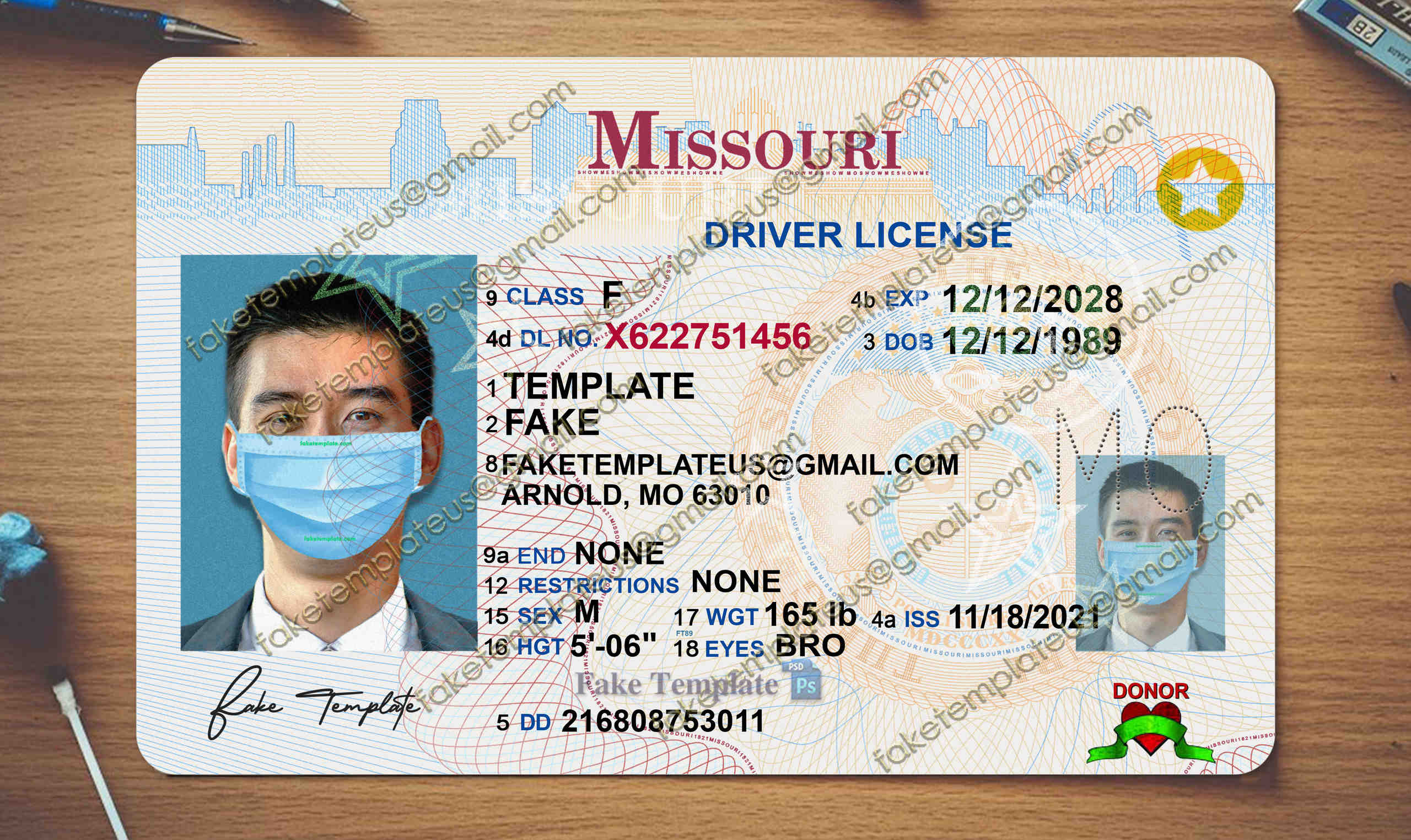 missouri drivers license template