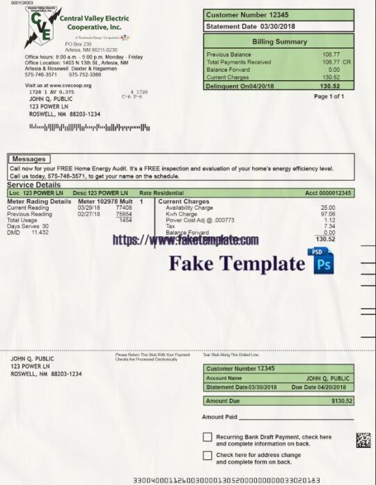 New Mexico Utility Bill Psd Template : New Mexico Proof of address Psd Template