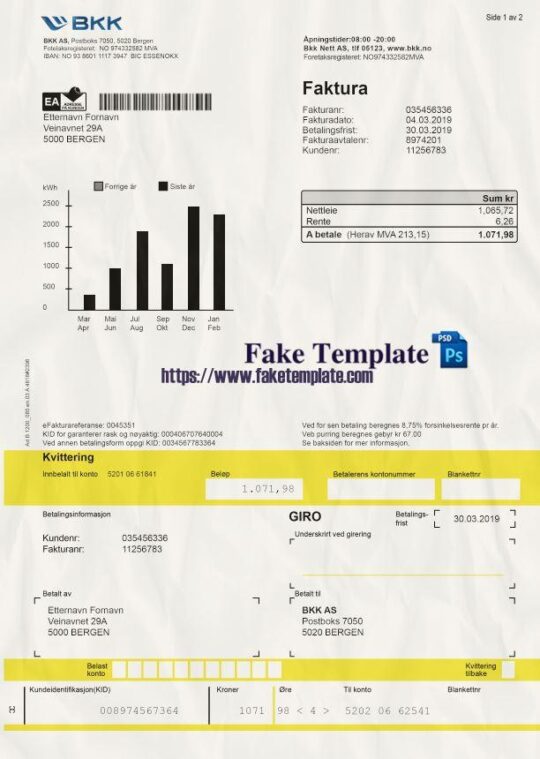 Norway Utility Bill Psd Template : Norway Proof of address Psd Template