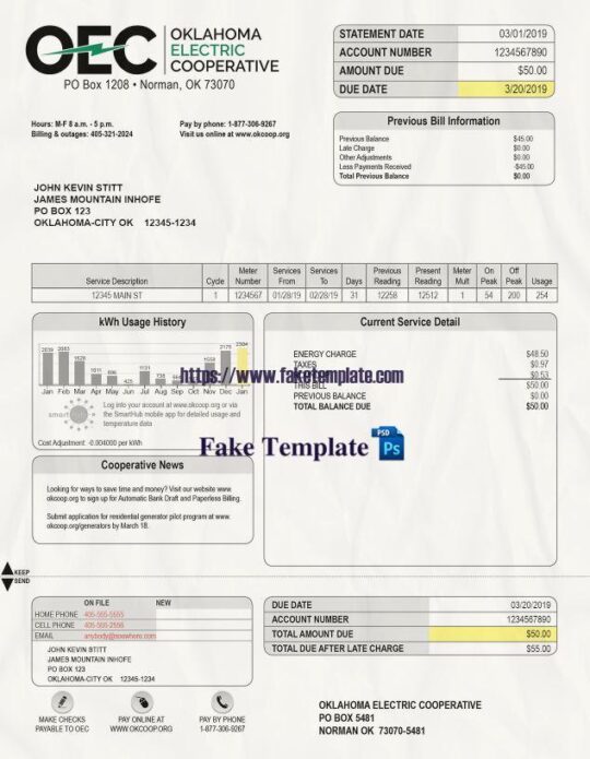 Oklahoma Utility Bill Psd Template : Oklahoma Proof of address Psd Template
