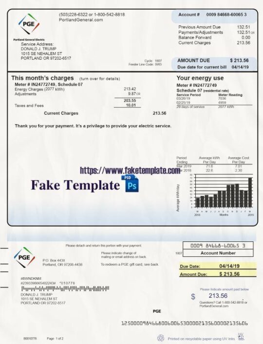 Oregon Utility Bill Psd Template : Oregon Proof of address Psd Template