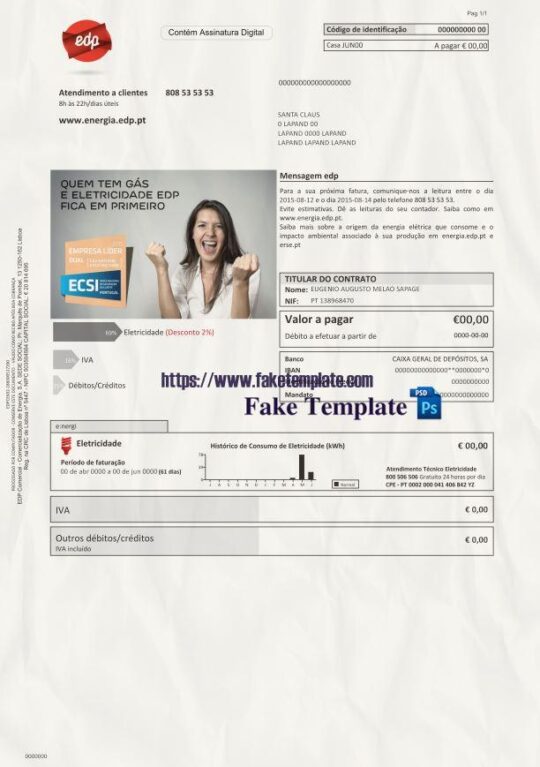 Portugal Utility Bill Psd Template : Portugal Proof of address Psd Template V1