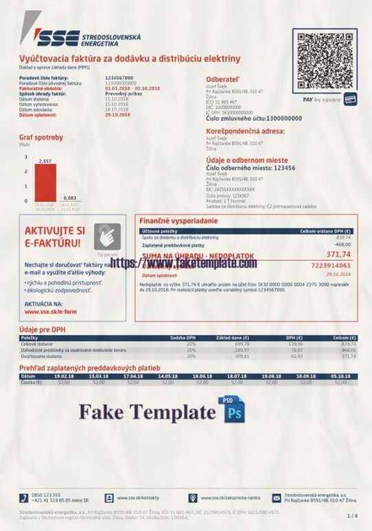 Slovakia Utility Bill Psd Template : Slovakia Proof of address Psd Template