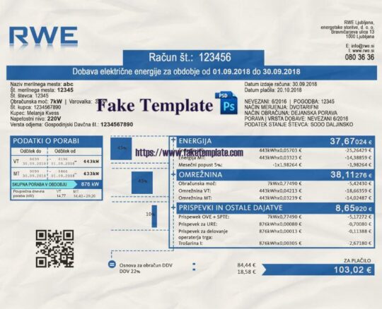 Slovenia Utility Bill Psd Template V2 : Slovenia Proof of address Psd Template