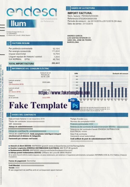Spain Utility Bill Psd Template : Spain Proof of address Psd Template V1