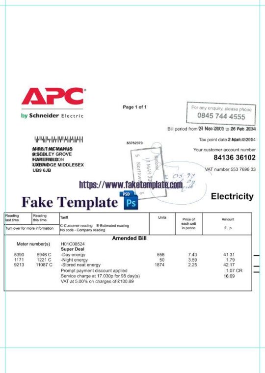 Uk Utility Bill Psd Template : Uk Proof of address Psd Template V1