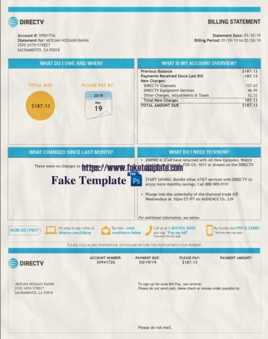 USA Directv Utility Bill Psd Template V2 : USA Directv Proof of address Psd Template