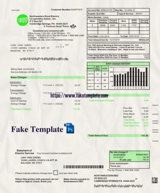 USA Utility Bill Psd Template V5 : USA Proof of address Psd Template