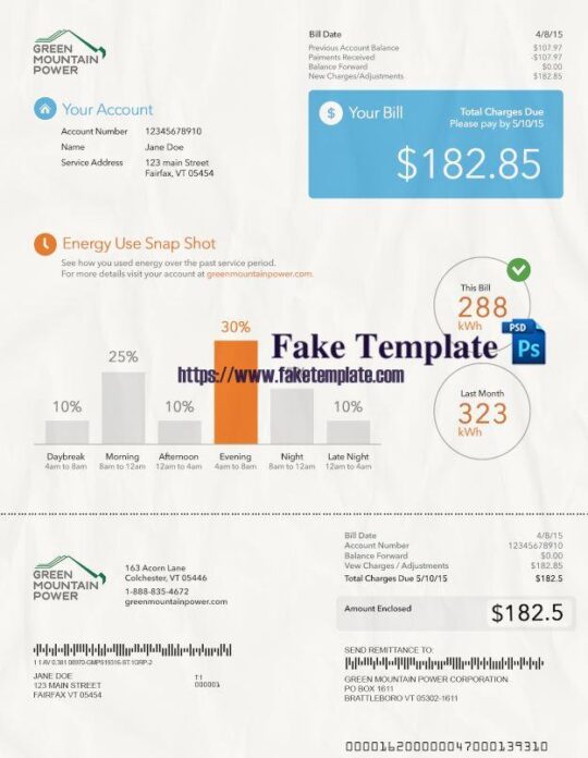 Vermont Utility Bill Psd Template : Vermont Utility Proof of address Psd Template