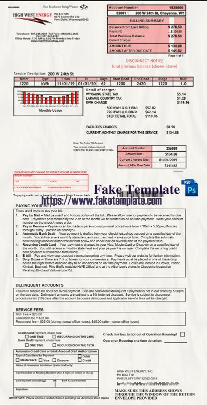 Wyoming Utility Bill Psd Template : Wyoming Utility Proof of address Psd Template