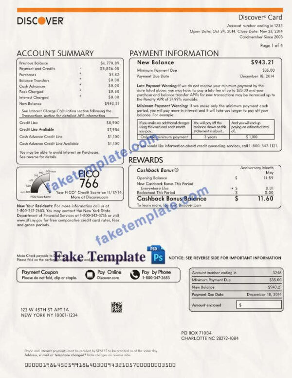 Discover Card Statement Template Psd