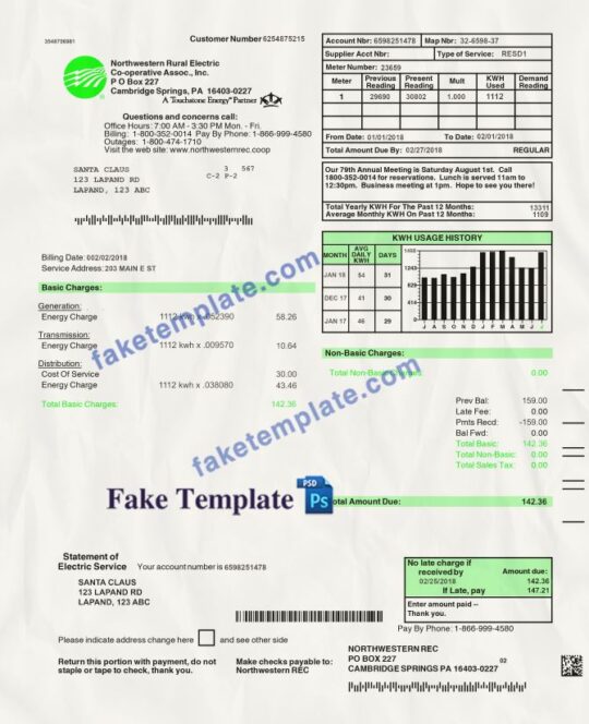 Pennsylvania Utility Bill Template: Pennsylvania Proof of address psd template