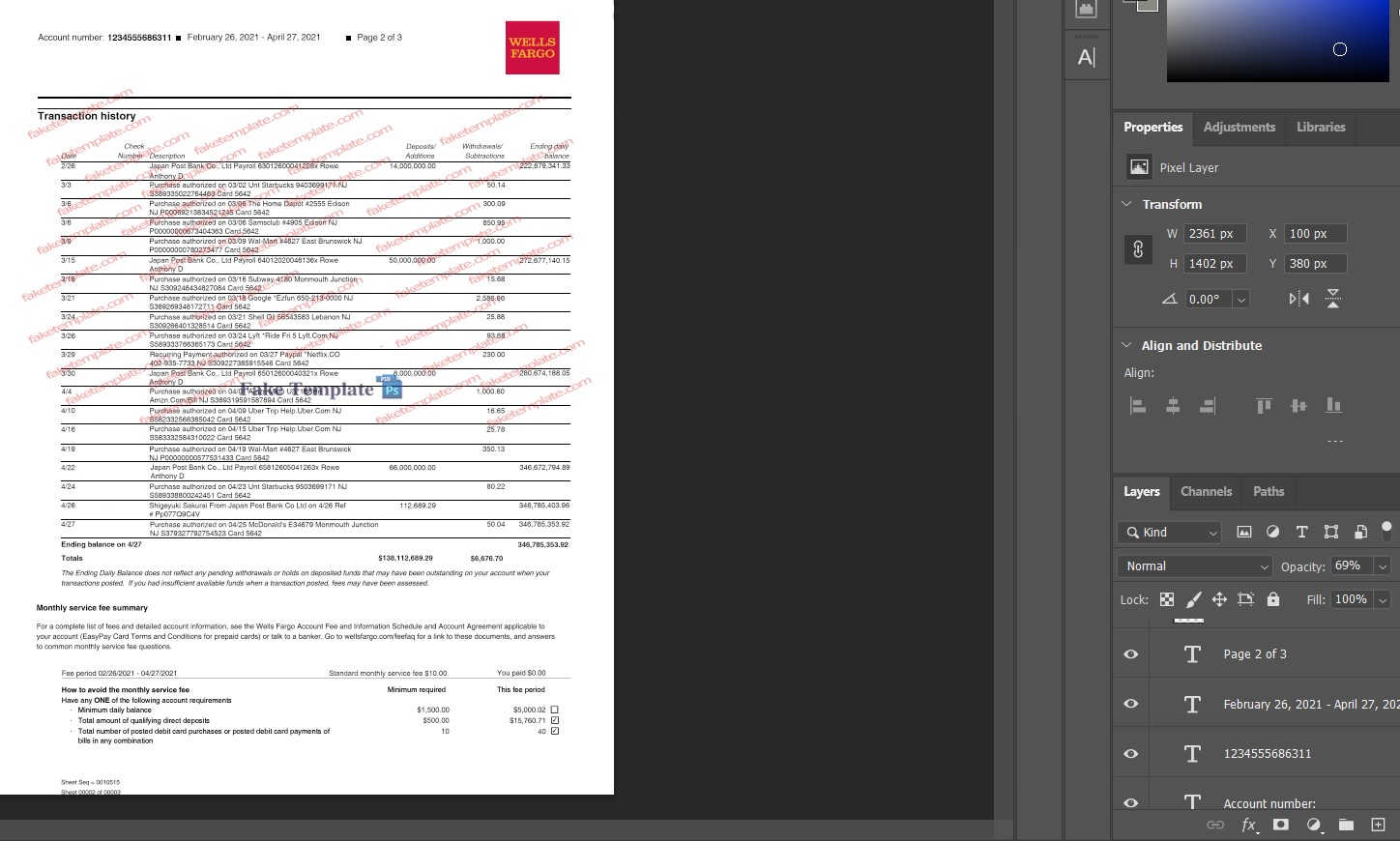 wells fargo online bank statement template