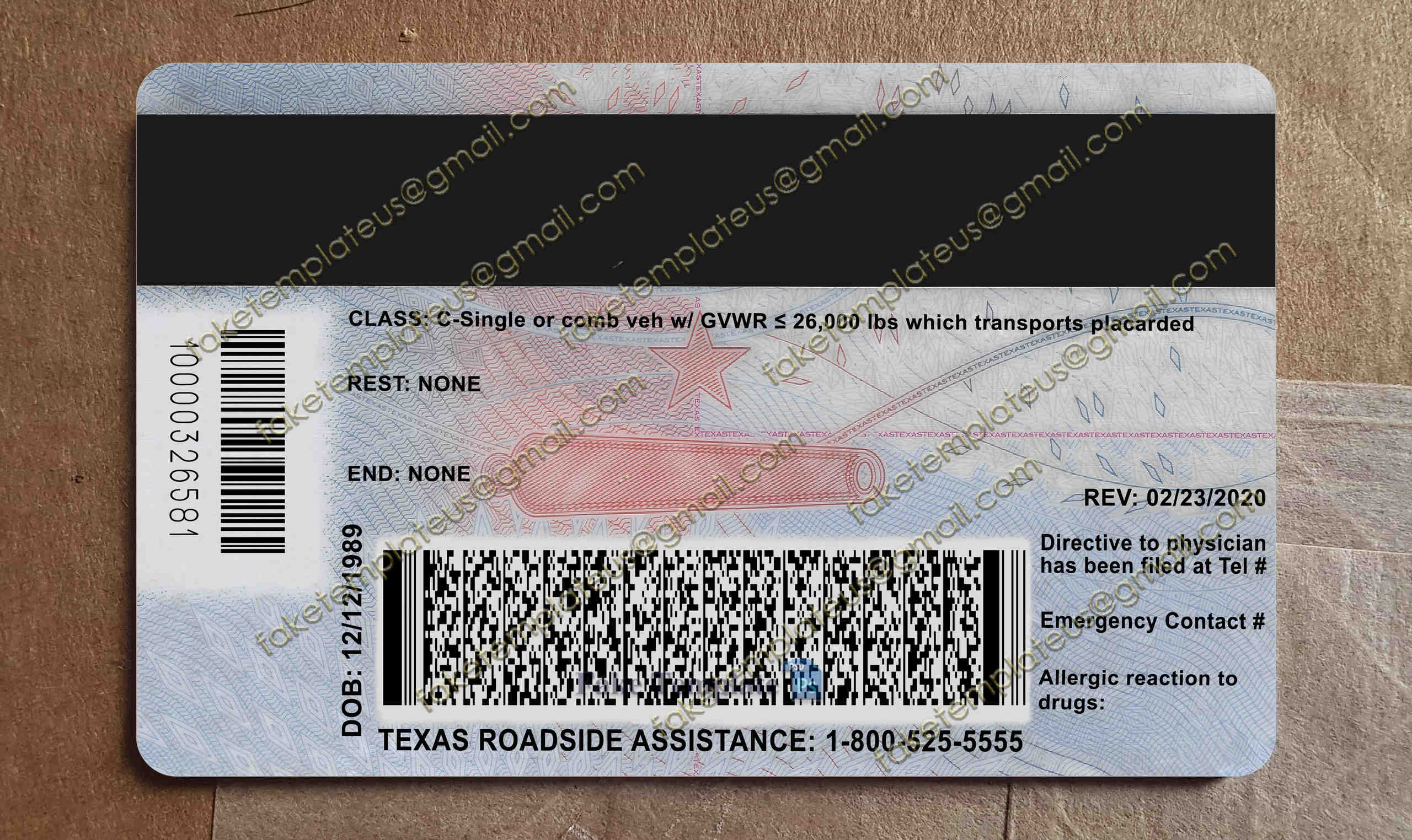 texas drivers license back