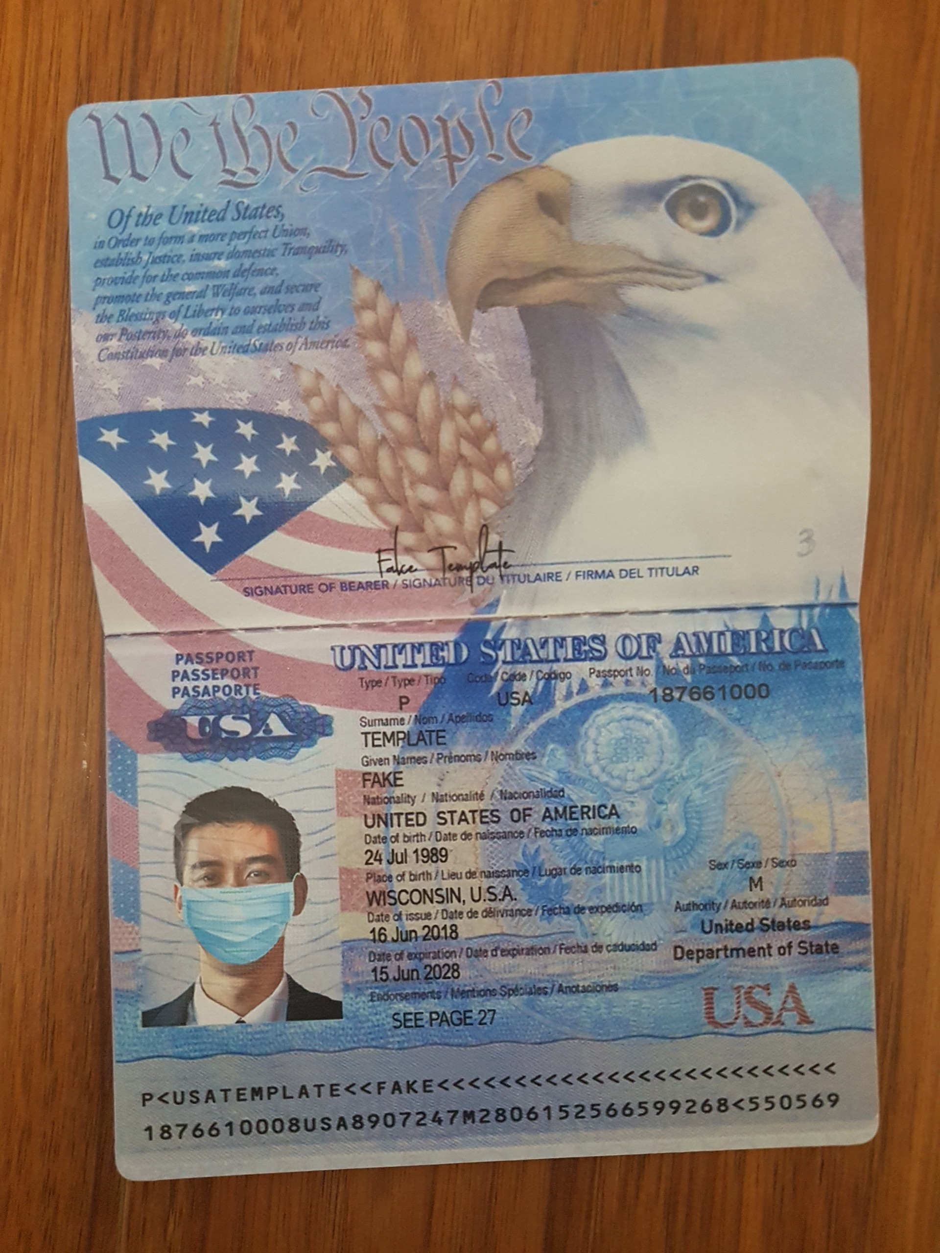 fake us passport card