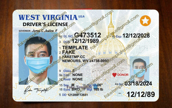 west virginia drivers license template