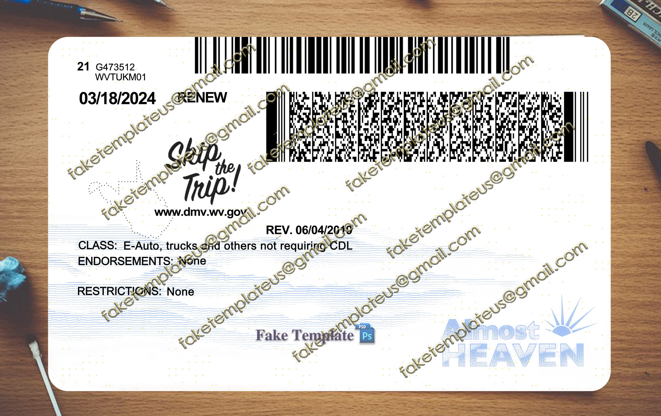 back of west virginia drivers license