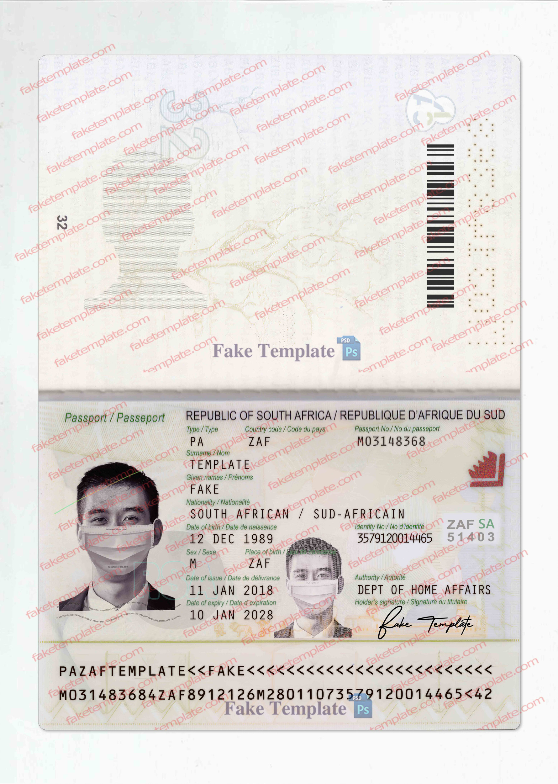 south african passport template