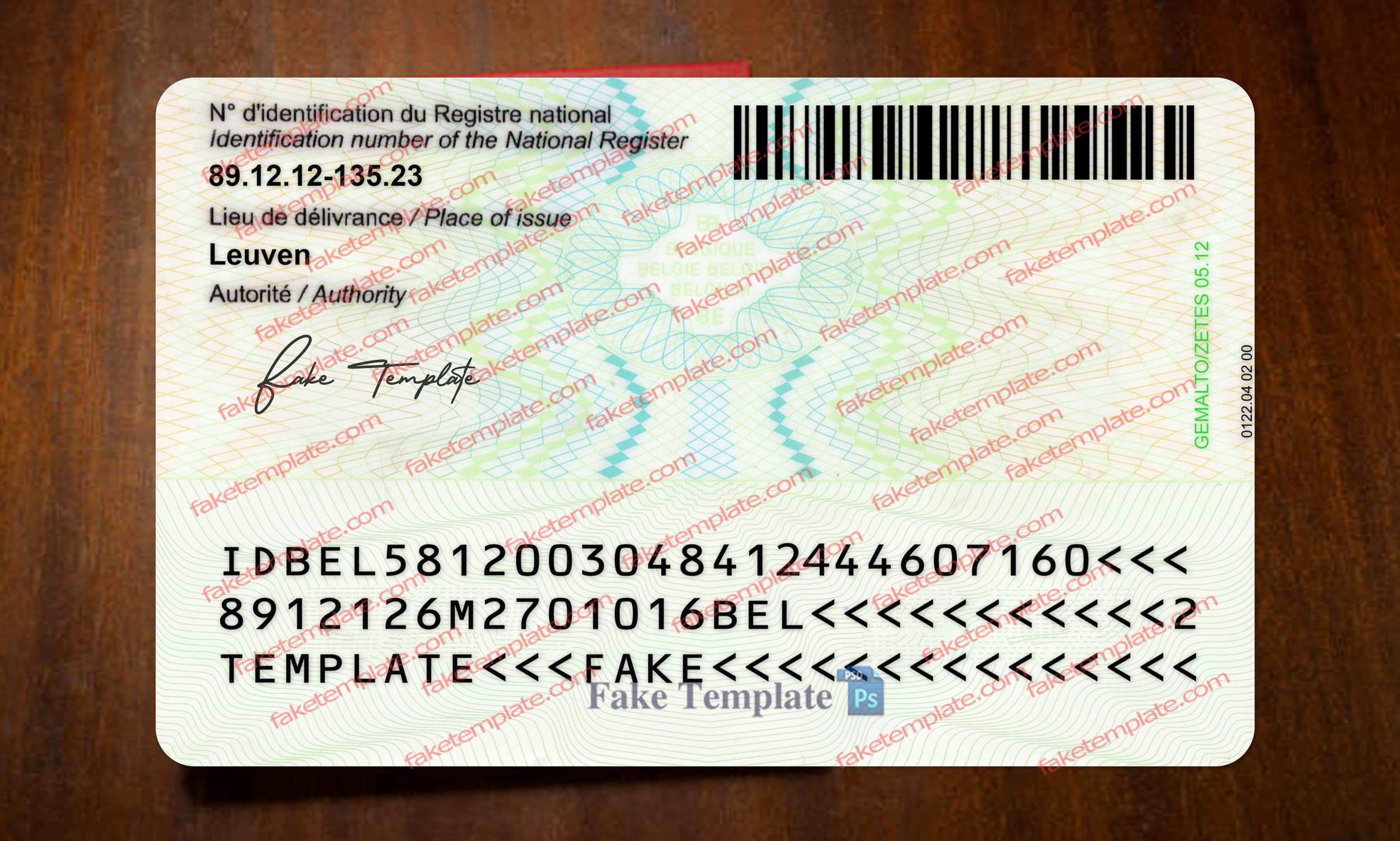 Belgium ID Card Template Fake Belgium ID Card