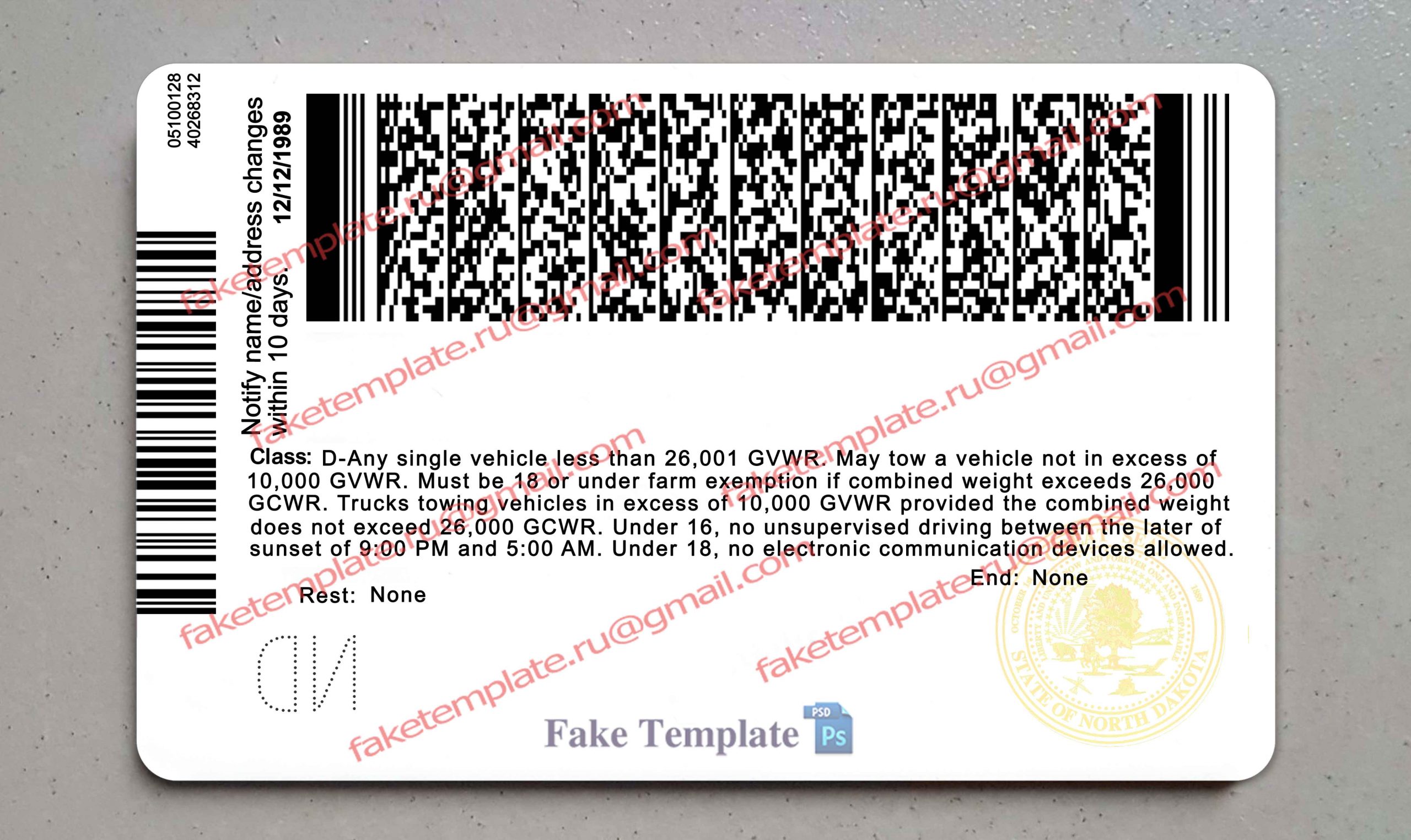 north dakota driver license back