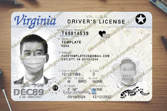 virginia drivers license template