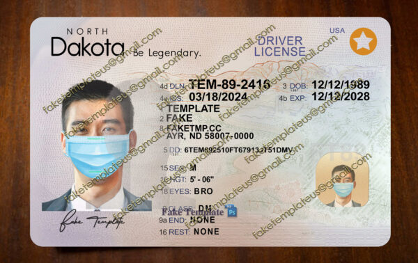 north dakota drivers license template