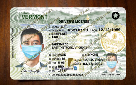 vermont driving license template