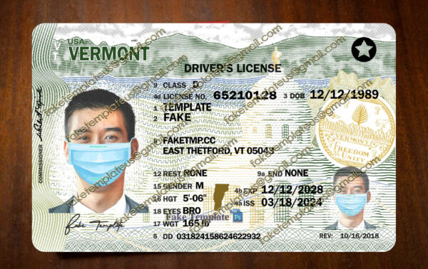 vermont driving license template