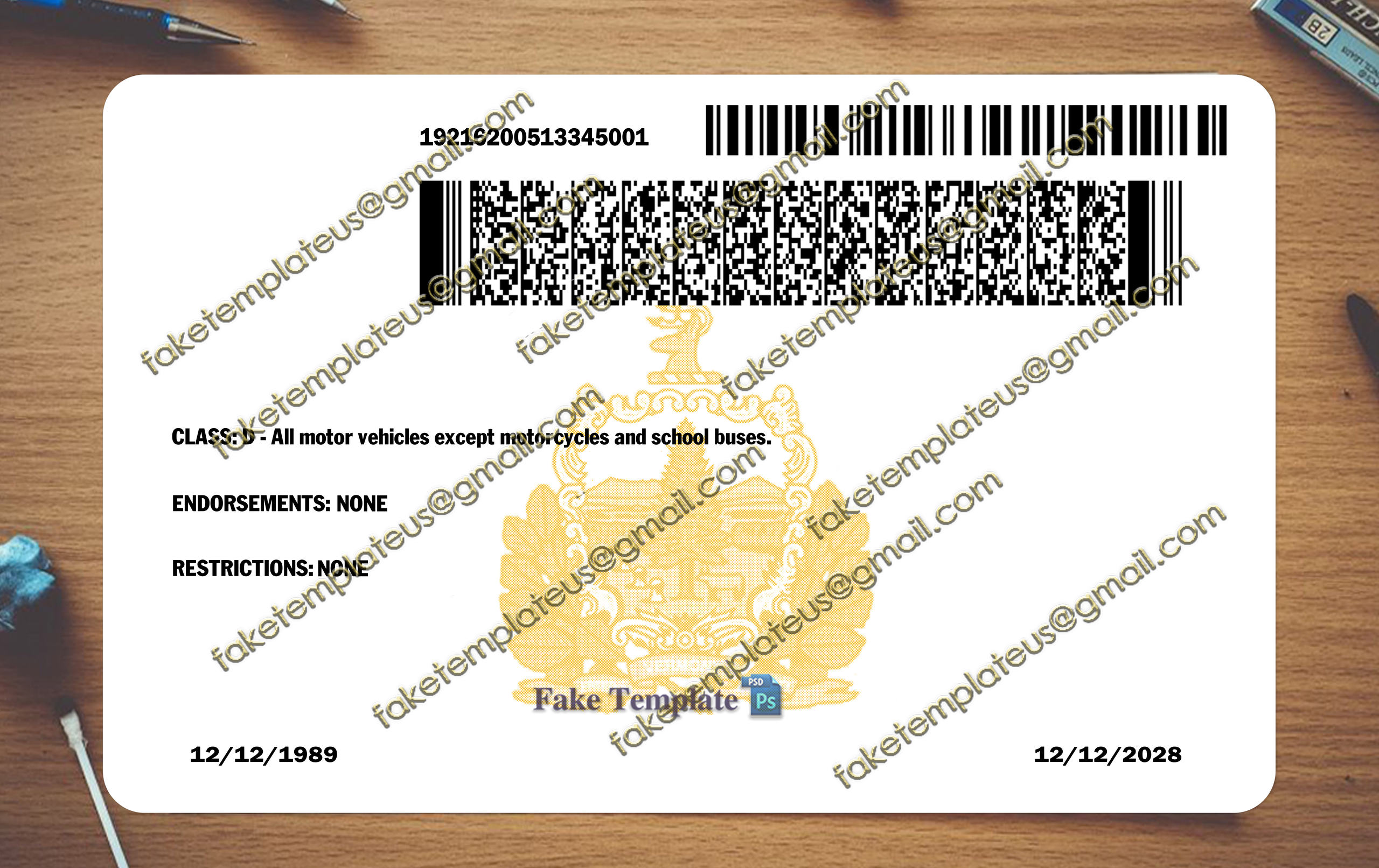 back of vermont driver license