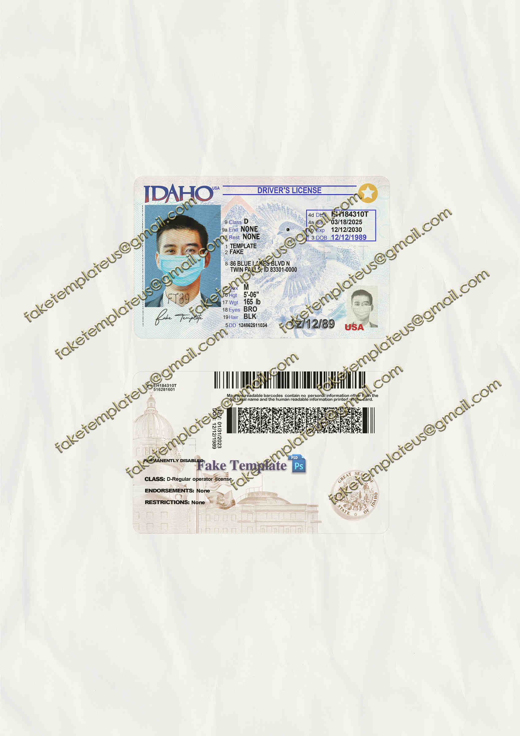 idaho driver license psd template